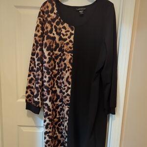 Ashley Stewart 22/24 Plus Leopard Print Black Long Sleeve Midi Dress